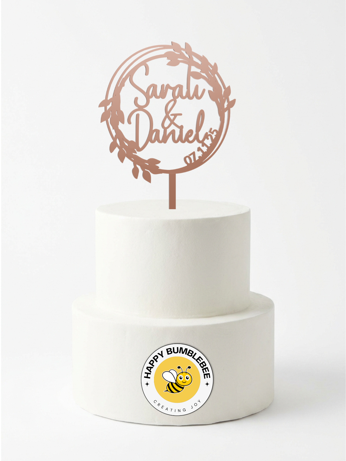 Hochzeit Cake Topper "Lorbeerkranz" Personalisiert - Happy Bumblebee