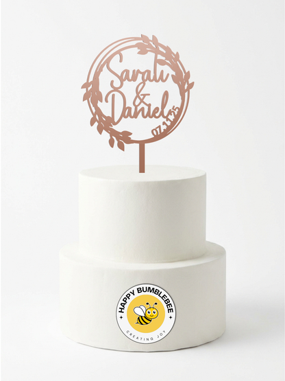 Hochzeit Cake Topper "Lorbeerkranz" Personalisiert - Happy Bumblebee