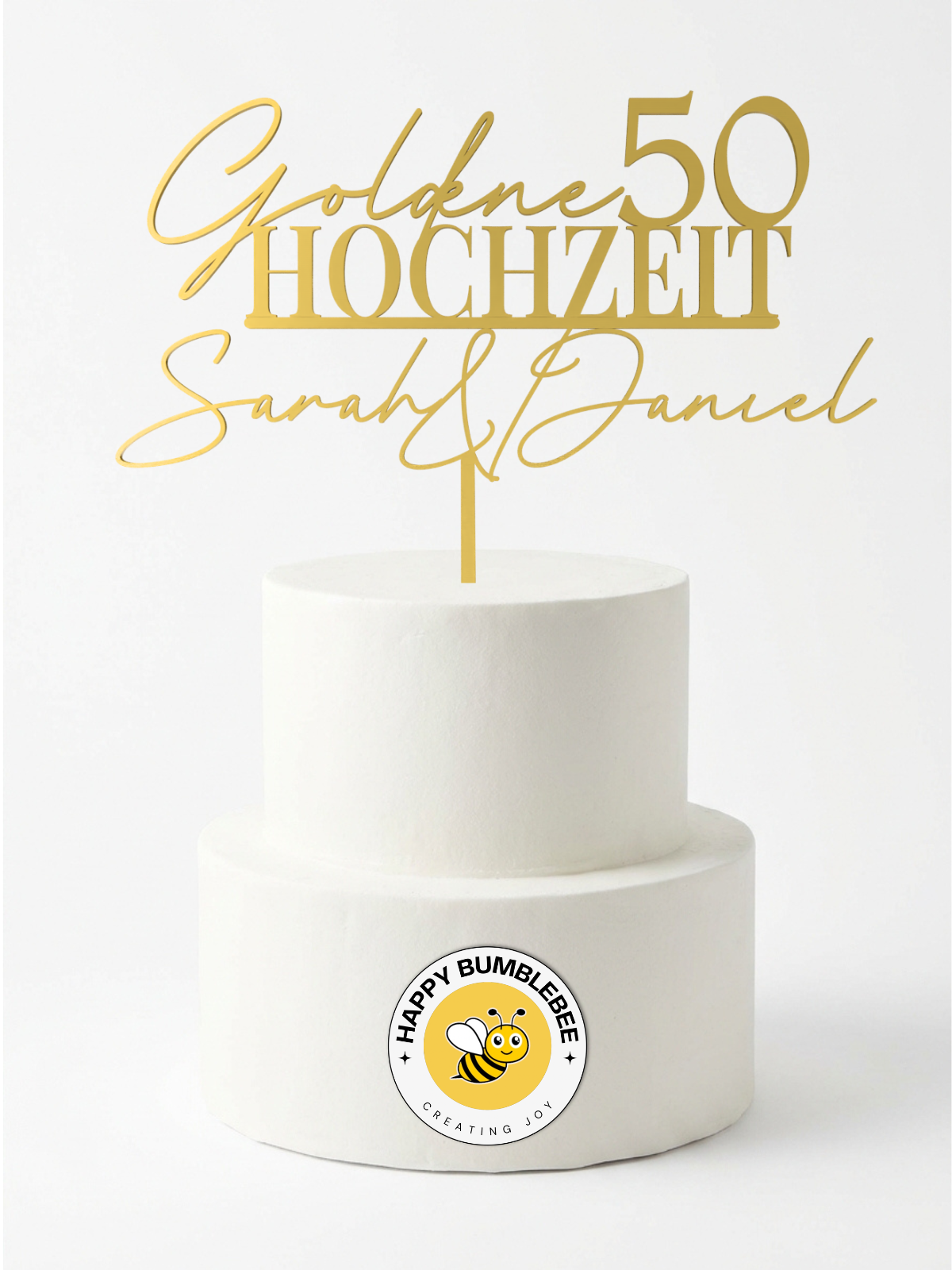Hochzeit Cake Topper "Goldene Hochzeit & Jubiläum" Personalisiert - Happy Bumblebee