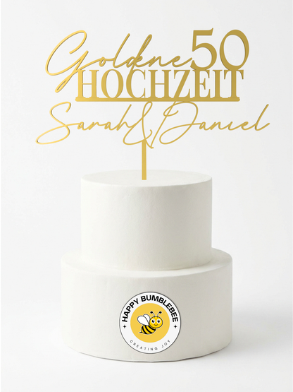 Hochzeit Cake Topper "Goldene Hochzeit & Jubiläum" Personalisiert - Happy Bumblebee