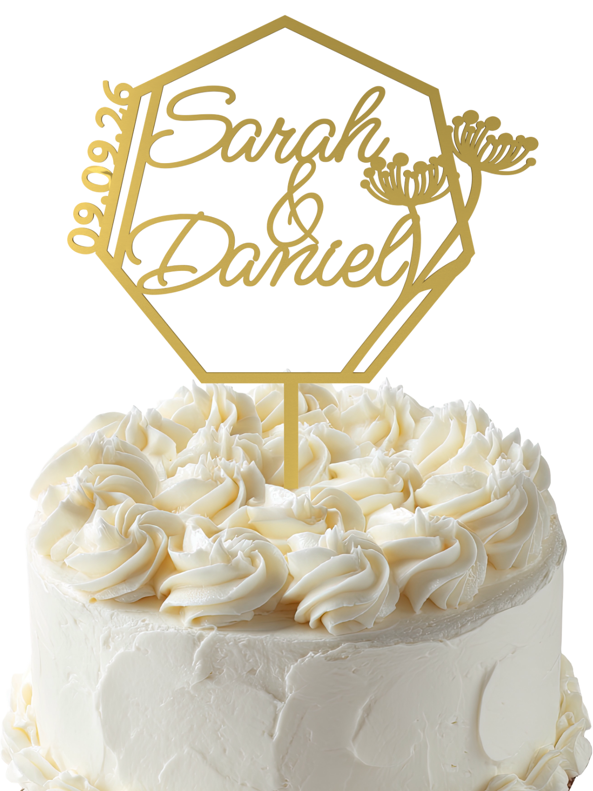 Hochzeit Cake Topper "Namen im Vieleck mit Blüten" Personalisiert - Happy Bumblebee
