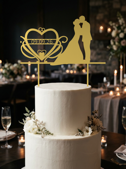 Hochzeit Cake Topper "Brautpaar mit Datumsherz" Personalisiert - Happy Bumblebee