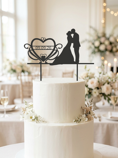 Hochzeit Cake Topper "Brautpaar mit Datumsherz" Personalisiert - Happy Bumblebee