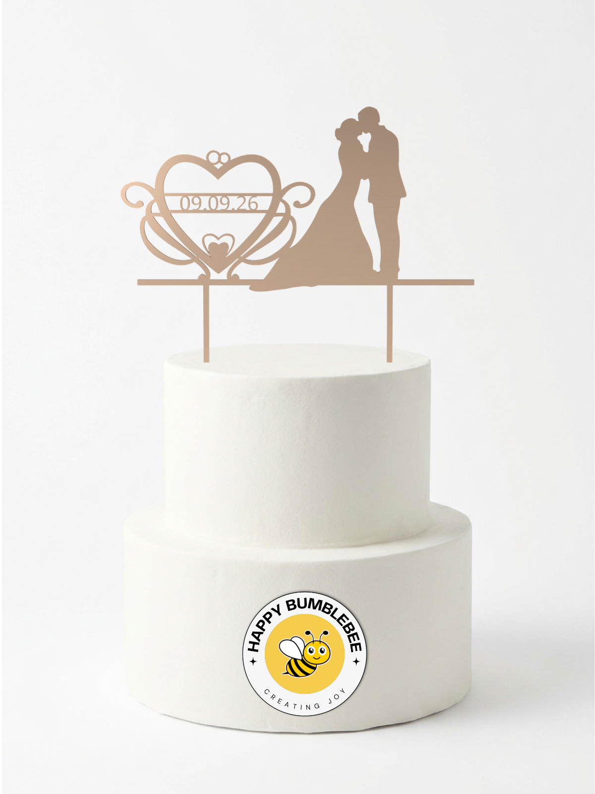 Hochzeit Cake Topper "Brautpaar mit Datumsherz" Personalisiert - Happy Bumblebee