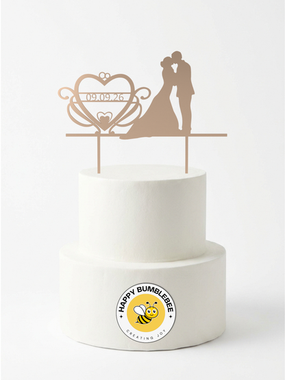 Hochzeit Cake Topper "Brautpaar mit Datumsherz" Personalisiert - Happy Bumblebee