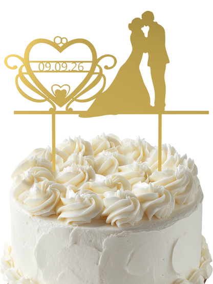 Hochzeit Cake Topper "Brautpaar mit Datumsherz" Personalisiert - Happy Bumblebee