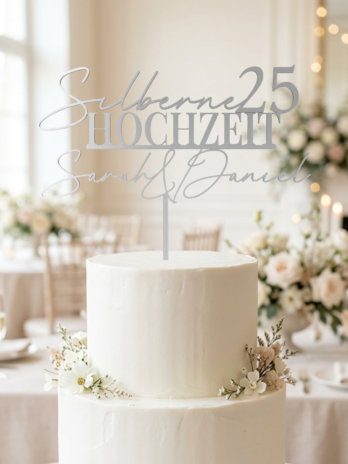 Cake Topper Hochzeitsjubiläum personalisiert mit Namen und Jahreszahl