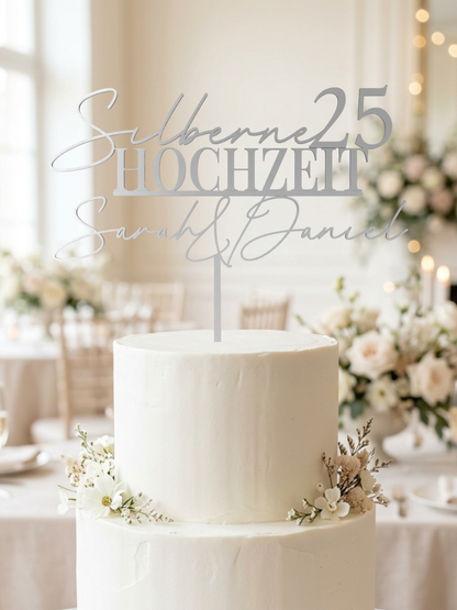 Cake Topper Hochzeitsjubiläum personalisiert mit Namen und Jahreszahl