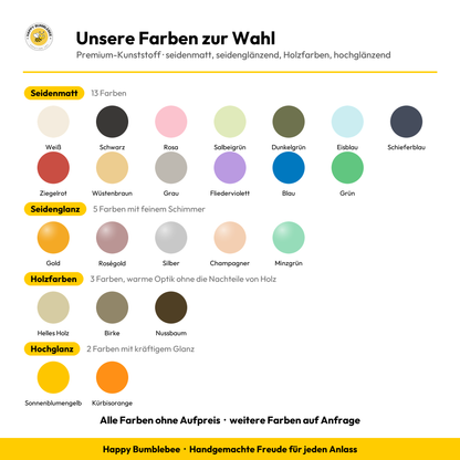 23 Farben zur Wahl: seidenmatt, seidenglänzend, Holzfarben, hochglänzend