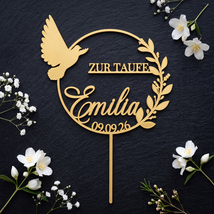 Taufe Cake Topper Motiv im Kranz Flatlay