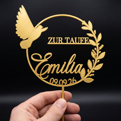 Taufe Cake Topper Motiv im Kranz Hand