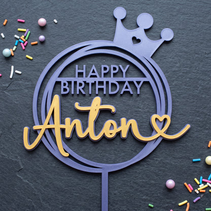 Geburtstag Cake Topper Happy Birthday mit Krone Flatlay