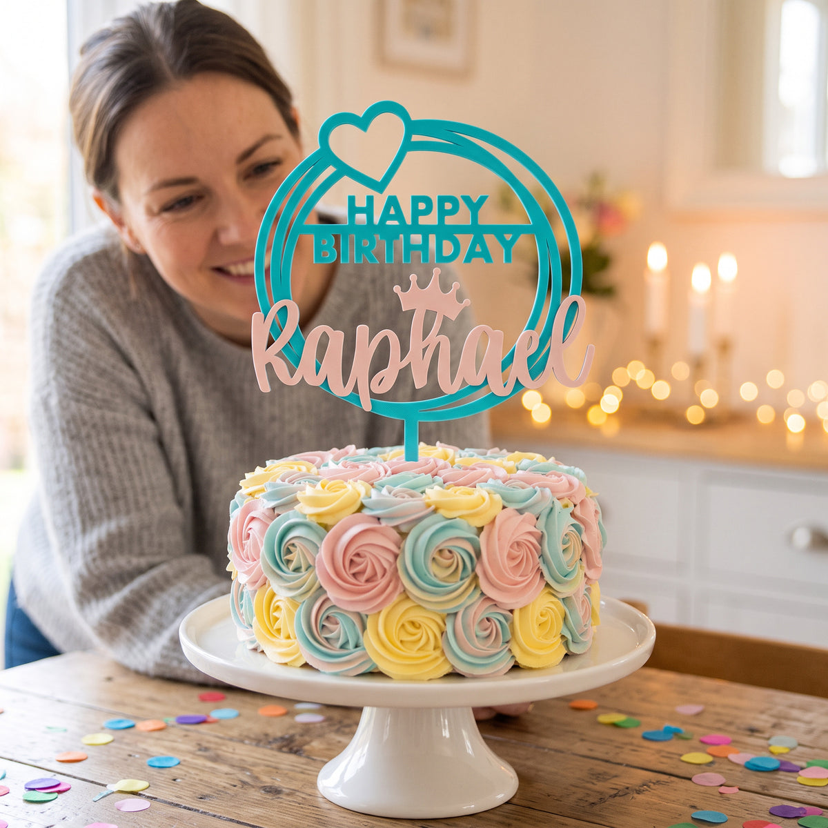 Geburtstag Cake Topper Happy Birthday mit Herz Personenbild