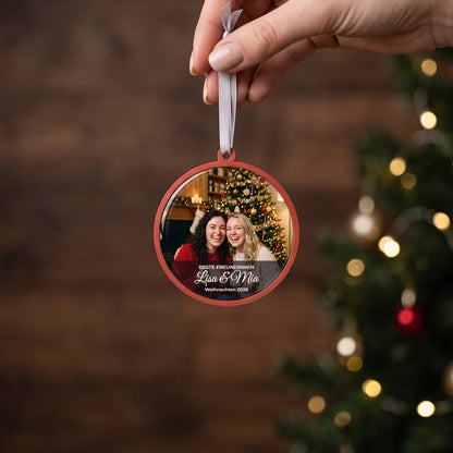 Weihnachtskugel mit Foto – beste Freundinnen, Band Schwarz