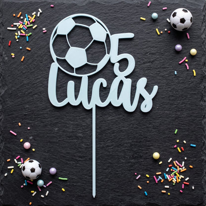 Fußball Cake Topper in Eisblau von oben