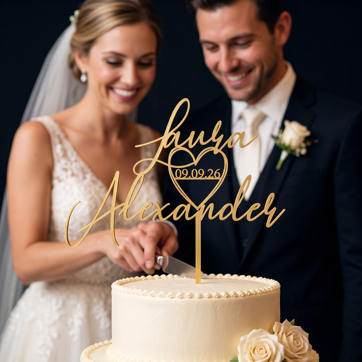 Hochzeit Cake Topper Herz im Namenszug Personenbild