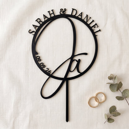 Hochzeit Cake Topper Ja-Wort im Kreis Flatlay