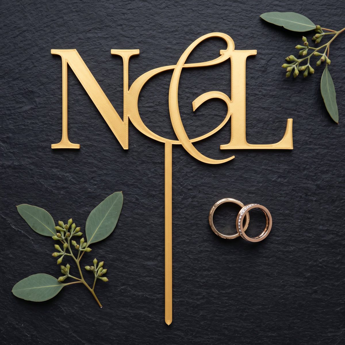 Hochzeit Cake Topper Monogramm mit Initialen Flatlay