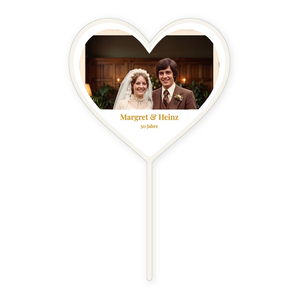 Herz Foto-Tortenstecker Goldene Hochzeit Cake Topper