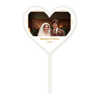 Herz Foto-Tortenstecker Goldene Hochzeit Cake Topper