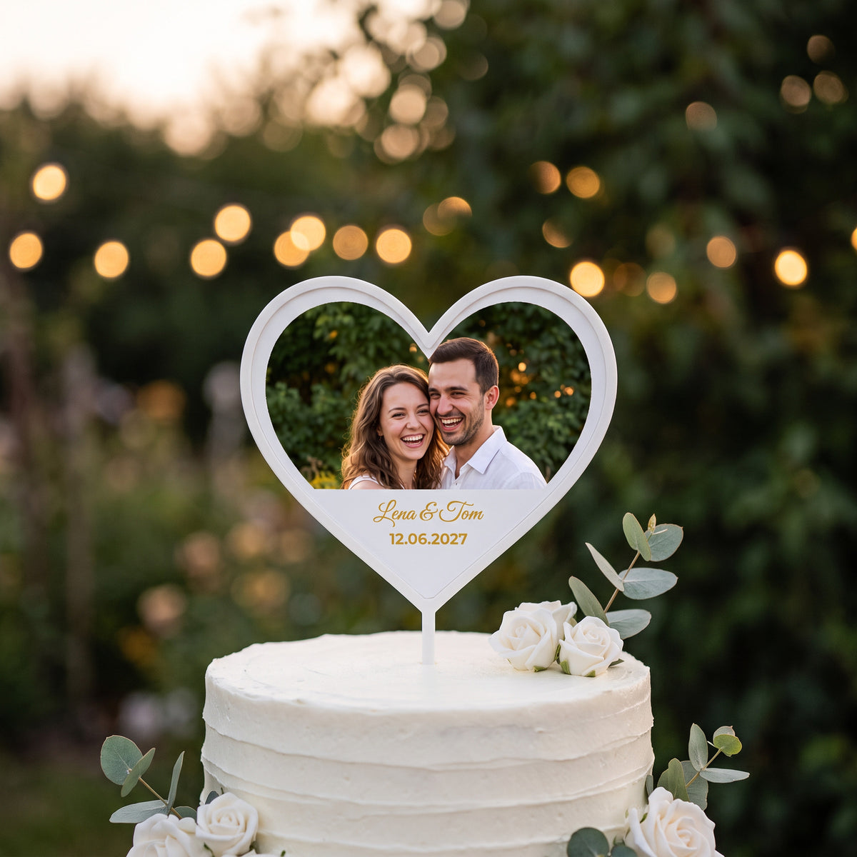 Herz Foto-Tortenstecker Hochzeit Cake Topper