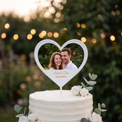 Herz Foto-Tortenstecker Hochzeit Cake Topper