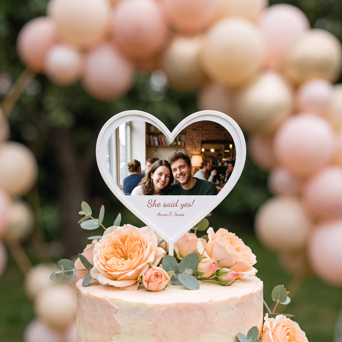 Herz Foto-Tortenstecker Verlobung Cake Topper