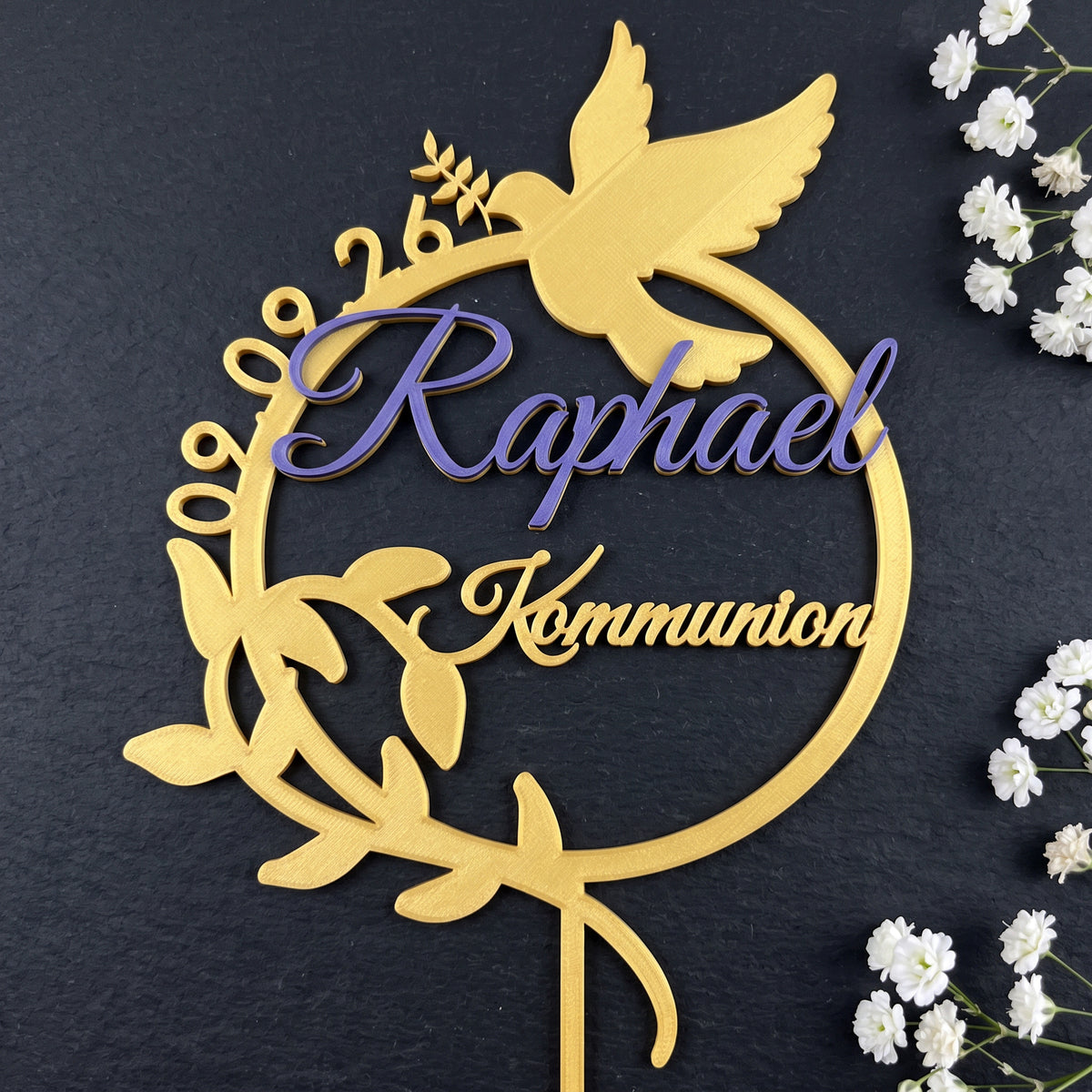Konfirmation Firmung Cake Topper Name erhaben Flatlay