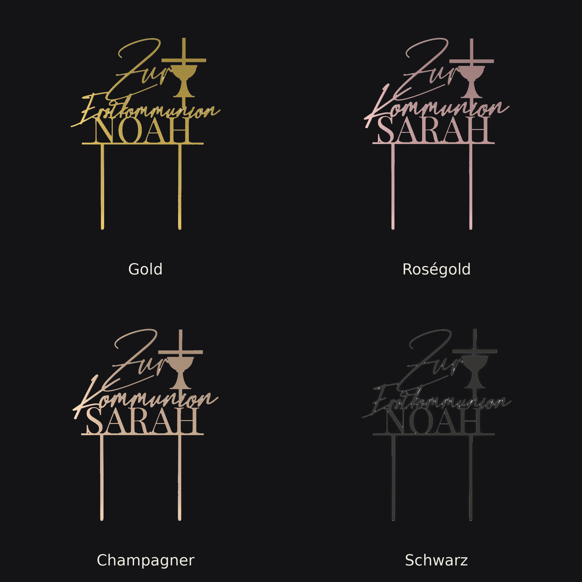 Cake Topper Kommunion Kelch in Gold, Rosegold, Champagner und Schwarz