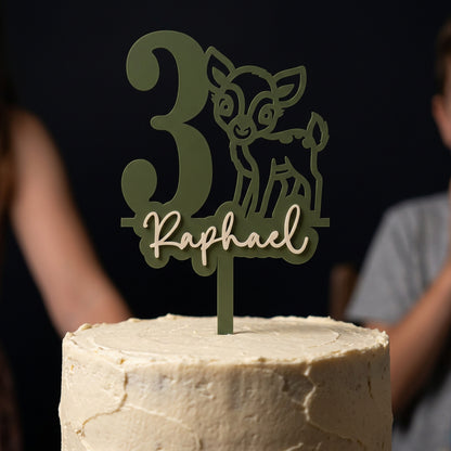 Cake Topper Zahl mit Reh, im Einsatz auf einer Geburtstagstorte