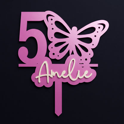 Cake Topper Zahl mit Schmetterling, Flatlay-Ansicht