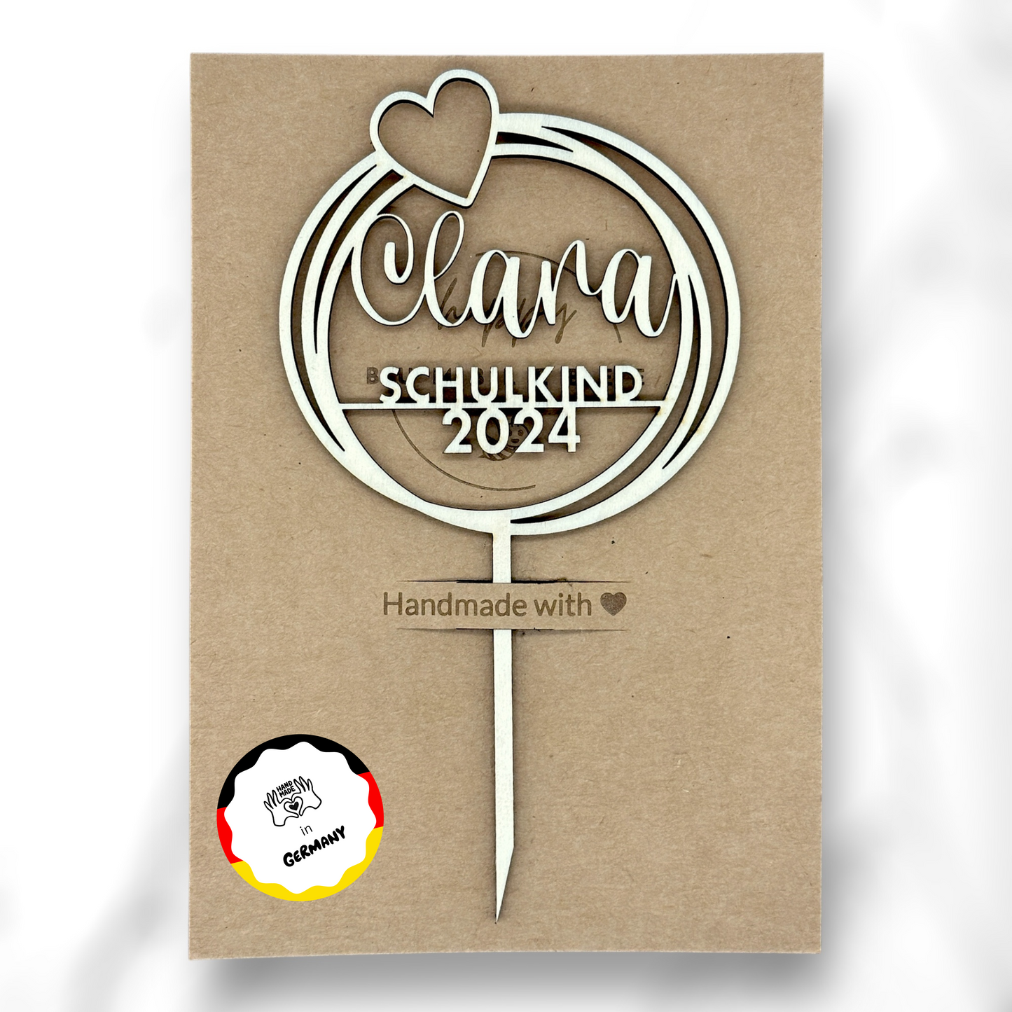 Einschulung Cake Topper "Herz" Personalisiert aus Holz - Happy Bumblebee