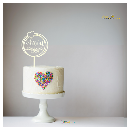 Einschulung Cake Topper "Herz" Personalisiert aus Holz - Happy Bumblebee