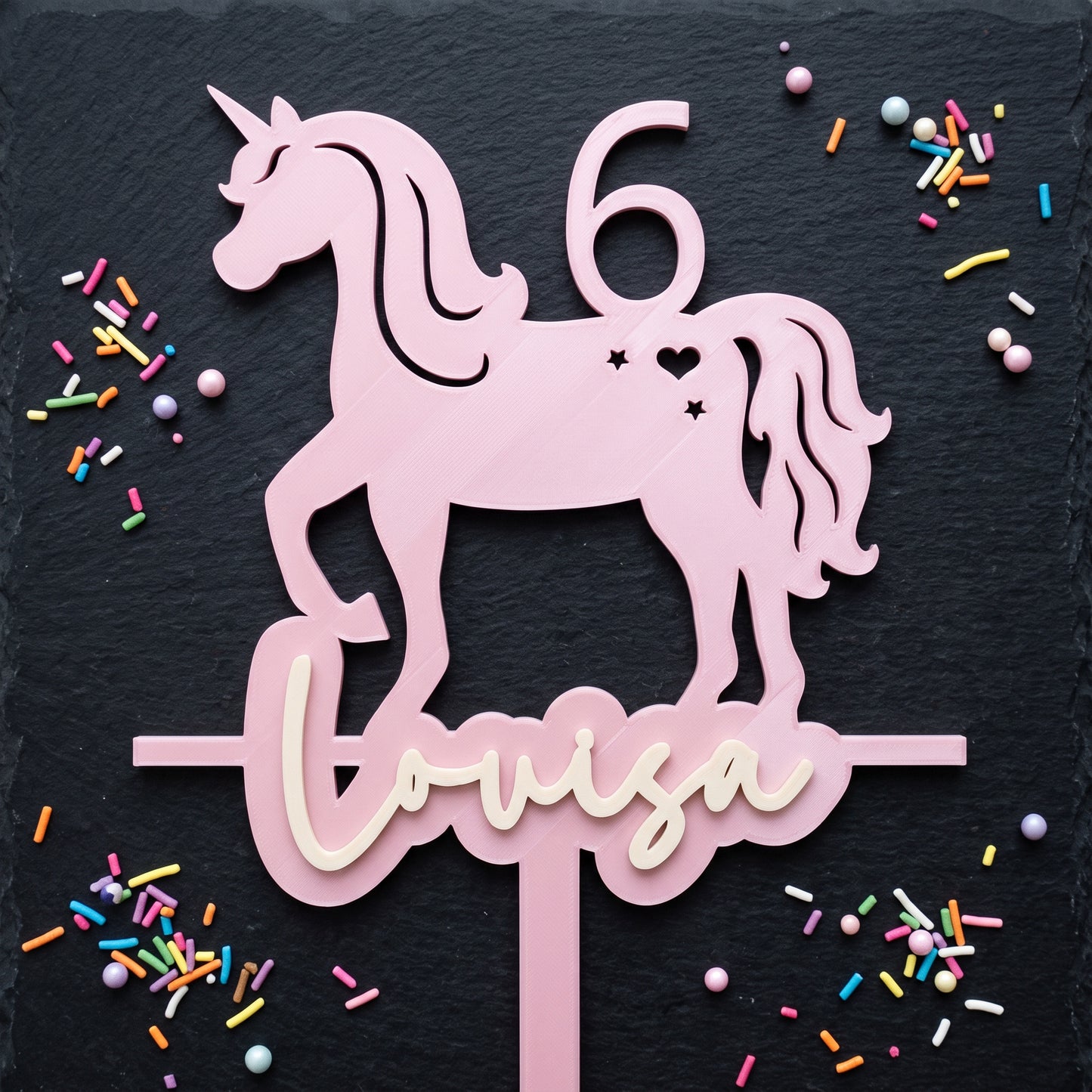 Cake Topper Zahl mit Einhorn, Flatlay-Ansicht