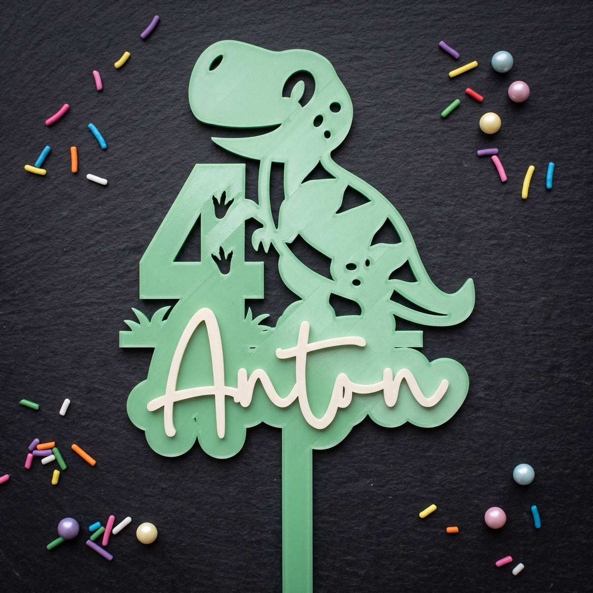Cake Topper Zahl mit Dino, Flatlay-Ansicht