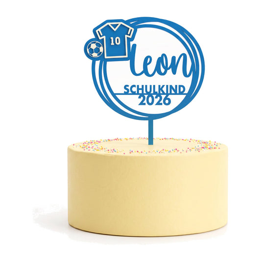Cake Topper Einschulung Fußball mit Name auf der Torte