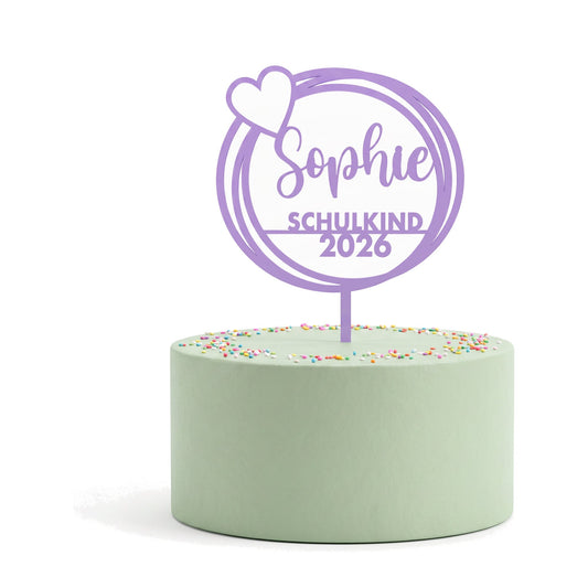 Cake Topper Einschulung Herz mit Name auf der Torte