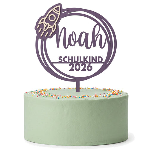 Cake Topper Einschulung Raketen mit Name auf der Torte