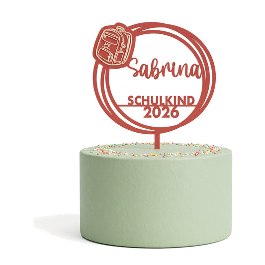 Cake Topper Einschulung Schulranzen mit Name auf der Torte