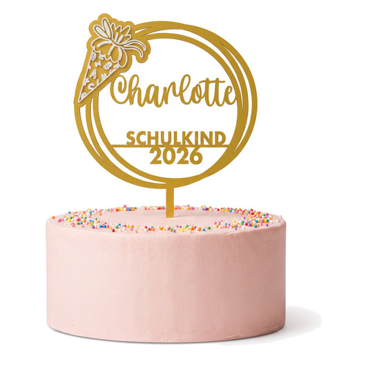 Cake Topper Einschulung Schultüte mit Name auf der Torte