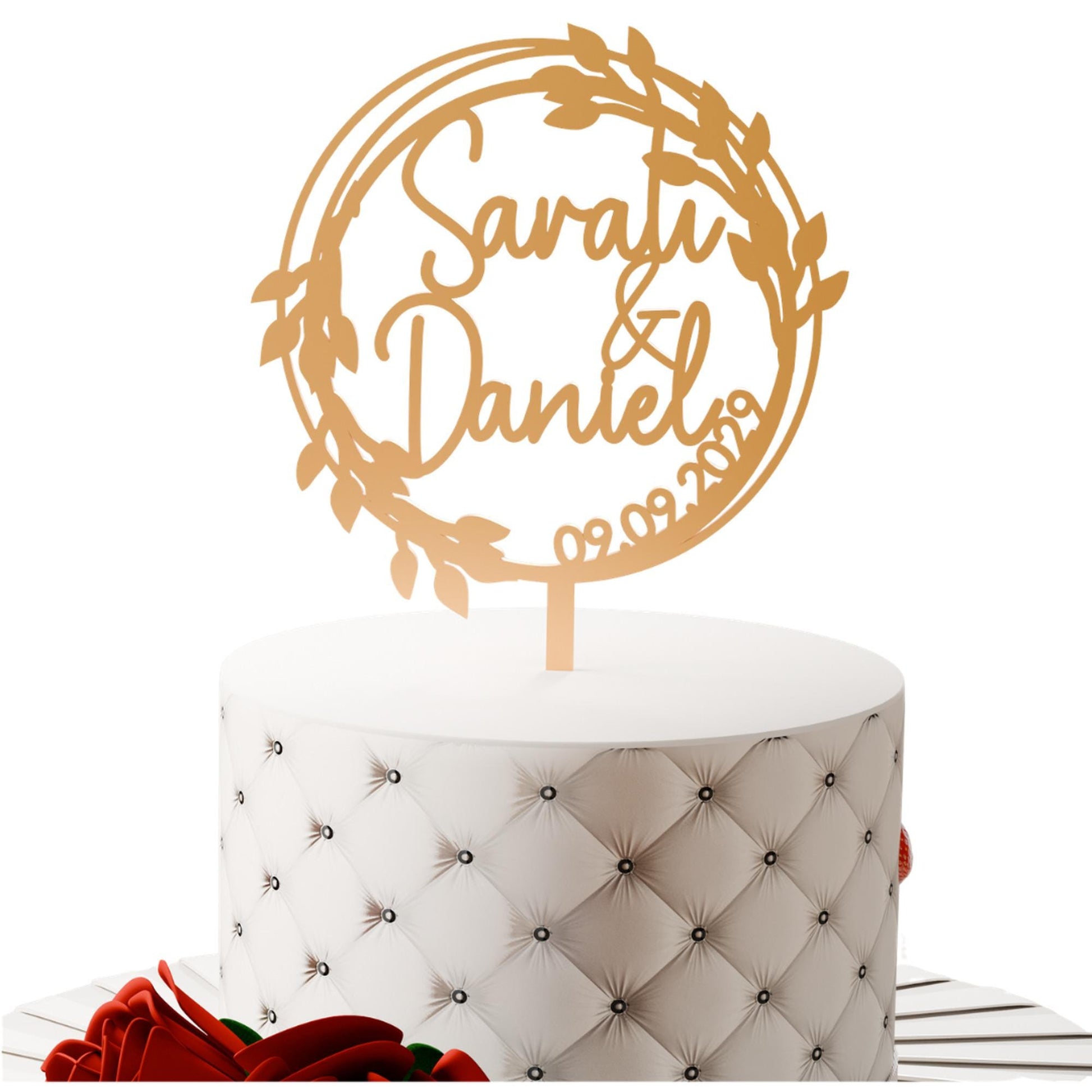 Lorbeerkranz Cake Topper Gold auf Hochzeitstorte