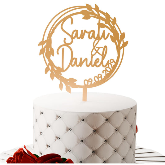 Lorbeerkranz Cake Topper Gold auf Hochzeitstorte
