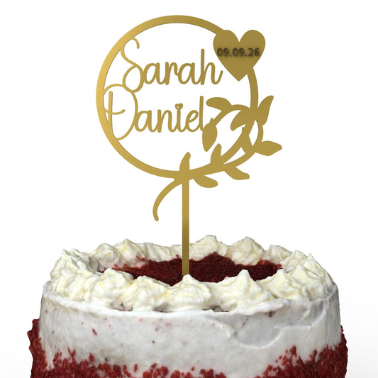 Kranz mit Zweig Cake Topper Gold auf Hochzeitstorte
